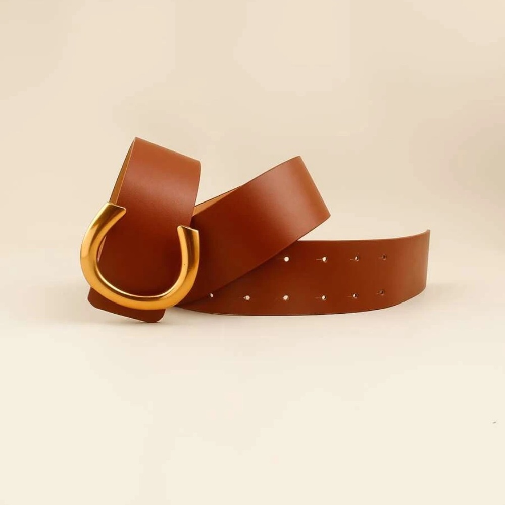 Vegan Leather Wide belt dress gold Tone Minimalist - Picture 7 of 16
